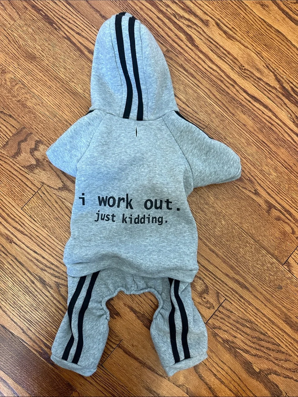 Dog Gray Hoodie Jumpsuit with Black Stripe Accent - 
